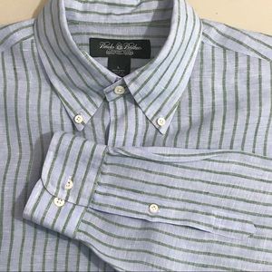 Brooks Brothers 100% Linen Blue Striped Shirt L